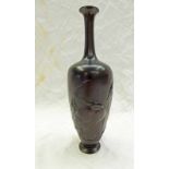 LATE 19TH CENTURY JAPANESE BRONZE BOTTLE NECK VASE DECORATED WITH CRANES - 20.
