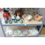 SELECTION OF VARIOUS ITEMS INCLUDING POOLE VASE, DECANTERS,