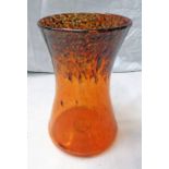 PERTHSHIRE ART GLASS VASE WITH ORANGE & GOLD MOTTLED DECORATION HEIGHT 20CM
