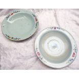 PAIR OF 19TH CENTURY CHINESE SHALLOW DISHES WITH FLORAL DECORATED RIM - 28CM & 27CM DIAMETER