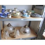 LARGE SELECTION OF VARIOUS CENTRE CEILING TABLE LIGHTS, MASONS GIANT CUP & SAUCER, COFFEE SETS,