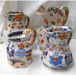 GRADUATED GROUP OF 4 IRONSTONE POTTERY JUGS