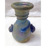 BLUE ROMAN GLASS VASE WITH TWIN GRAPE MASK MOUNTS - 12CM TALL