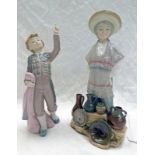 TWO LLADRO PORCELAIN FIGURES SETS DEPICTING A POTTERY SELLER AND OTHER.