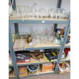 LARGE SELECTION OF VARIOUS EDINBURGH CRYSTAL & OTHER GLASSWARE, CARVED WOODEN ELEPHANT,