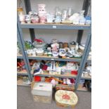 LARGE SELECTION OF VARIOUS PORCELAIN OVER 2 SHELVES & LARGE SELECTION OF ODDMENTS OVER 2 SHELVES