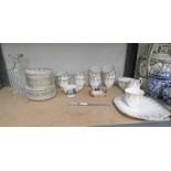 SELECTION OF VARIOUS PORCELAIN & GLASS INCLUDING DECANTER TEA SET WITH GILT & FLORAL DECORATION,