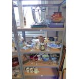 LARGE SELECTION OF GLASSWARE PORCELAIN ETC INCLUDING TEAWARE, BRASS FINE IRONS,