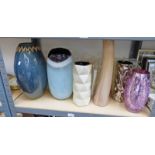 SELECTION OF ART POTTERY VASES ETC ON 1 SHELF