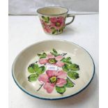 WEMYSS WARE CUP & SAUCER WITH FLORAL DECORATION Condition Report: Cup: crazed &