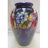 MOORCROFT VASE WITH ORCHID AND SPRING FLOWER DECORATION IMPRESSED SIGNATURE & BLUE PAINTED MONOGRAM