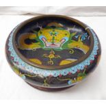 CHINESE CLOISONNE SHALLOW BOWL DECORATED WITH YELLOW DRAGONS,