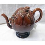 19TH CENTURY BRAMELD POTTERY TREACLE GLAZED CADOGAN TEAPOT DECORATED WITH FLOWERS AND BERRIES -