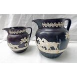 TWO WILSON PORCELAIN JUGS WITH RURAL SCENE DECORATION TALLEST 21CM Condition Report: