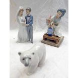 THREE LLADRO PORCELAIN FIGURES SETS DEPICTING NEW WED COUPLE TOGETHER WITH ORIENTAL LADY AND POLAR