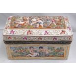 LATE 19TH CENTURY NAPLES PORCELAIN CASKET WITH RELIEF MOULDED DECORATION - 21 CM WIDE