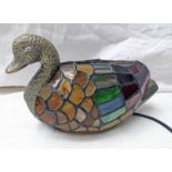 LEADED GLASS STYLE DUCK SHAPE TABLE LAMP Condition Report: When plugged in it turns
