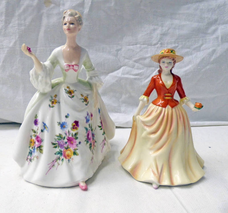 TWO ROYAL DOULTON PORCELAIN FIGURES: HN2468 DIANA & HN4588 AUTUMN STROLL