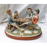 LARGE CAPO DI MONTE FIGURE GROUP OF BOYS PLAYING CARDS