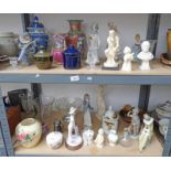 SELECTION OF VARIOUS PORCELAIN, GLASS, ETC TO INCLUDE NAO FIGURES,
