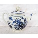 18TH CENTURY CAUGHLEY WARE BLUE & WHITE BULLET TEAPOT - 12CM TALL