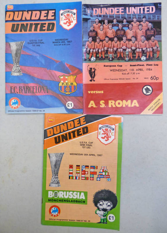 3 DUNDEE UNITED MATCH PROGRAMMES TO INCLUDE VS A.S. ROMA -1984, VS F.C.