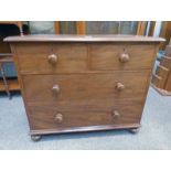 19TH CENTURY MAHOGANY CHEST OF 2 SHORT OVER 2 LONG DRAWERS ON BUN FEET 79CM TALL X 92CM WIDE