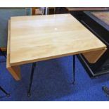 BEECH DROP LEAF TABLE WITH METAL SUPPORTS