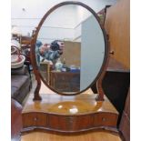 19TH CENTURY MAHOGANY DRESSING TABLE MIRROR WITH SERPENTINE FRONT & 3 DRAWERS ON BRACKET SUPPORTS