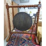 ARTS & CRAFTS STYLE DINNER GONG ON TURNED SUPPORTS OVERALL HEIGHT 91CM