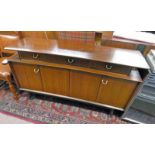 20TH CENTURY G-PLAN TEAK SIDEBOARD WITH 3 DRAWERS & 2 FOLDING PANEL DOORS 84CM TALL X 149CM WIDE