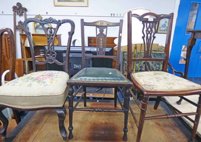 3 EARLY 20TH CENTURY MAHOGANY CHAIRS WITH DECORATIVE CARVING