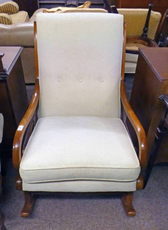 20TH CENTURY MAHOGANY FRAMED ROCKING CHAIR 93CM TALL