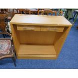 BEECH CABINET WITH 2 FRIEZE DRAWERS OVER SHELVED INTERIOR LENGTH 90CM