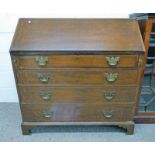 19TH CENTURY OAK BUREAU WITH FALL FRONT & 4 LONG DRAWERS ON BRACKET SUPPORTS 104 CM TALL X 102 CM