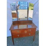 20TH CENTURY INLAID MAHOGANY DRESSING TABLE WITH 2 DRAWERS ON SQUARE SUPPORTS,