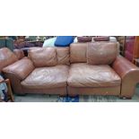 21ST CENTURY BROWN LEATHER 2 PART 3 SEATER SETTEE