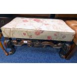 LATE 19TH CENTURY CARVED WALNUT RECTANGULAR FOOTSTOOL 72CM LONG