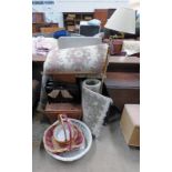 FOLDING TABLES, RUGS, WICKER BASKETS,