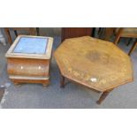 INLAID WALNUT TABLE & STEP COMMODE Condition Report: The step commode has a couple