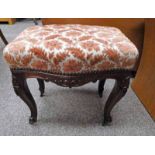 VICTORIAN MAHOGANY FOOTSTOOL ON CABRIOLE SUPPORTS