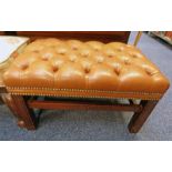 20TH CENTURY BROWN LEATHER BUTTON TOP FOOTSTOOL ON SQUARE SUPPORTS 36CM TALL