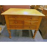 19TH CENTURY MAHOGANY CABINET WITH 3 DRAWERS & PANEL DOOR ON TURNED SUPPORTS.