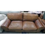 21ST CENTURY BROWN LEATHER 3 SEAT SETTEE