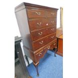 19TH CENTURY OAK CHEST ON STAND WITH 2 SHORT OVER 3 LONG DRAWERS WITH 3 SHORT DRAWERS ON SHAPED