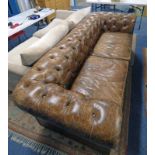 21ST CENTURY BROWN LEATHER CHESTERFIELD 3 SEAT SETTEE 238CM WIDE Condition Report: