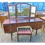 20TH CENTURY MAHOGANY DRESSING TABLE WITH 1 LONG DRAWER FLANKED BY 2 SHORT DRAWERS TO EITHER SIDE