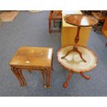 MAHOGANY NEST OF TABLES & 2 CIRCULAR MAHOGANY TABLES