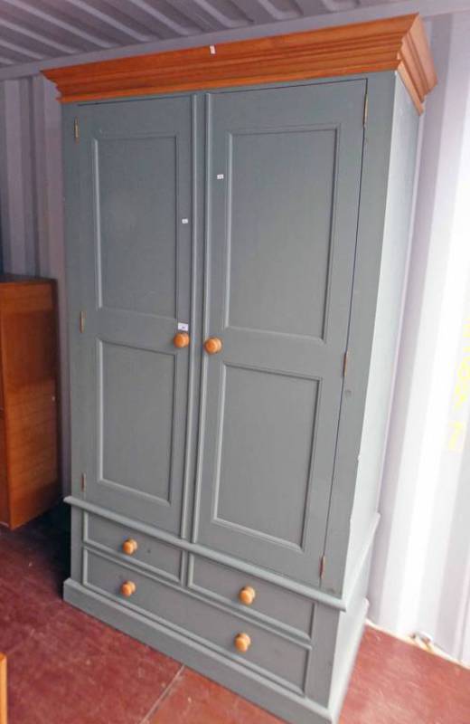 PAINTED 2 DOOR WARDROBE WITH 2 SHORT OVER 1 LONG DRAWER