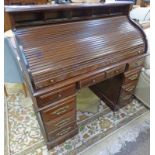 21ST CENTURY OAK ROLL TOP DESK WITH 7 DRAWERS